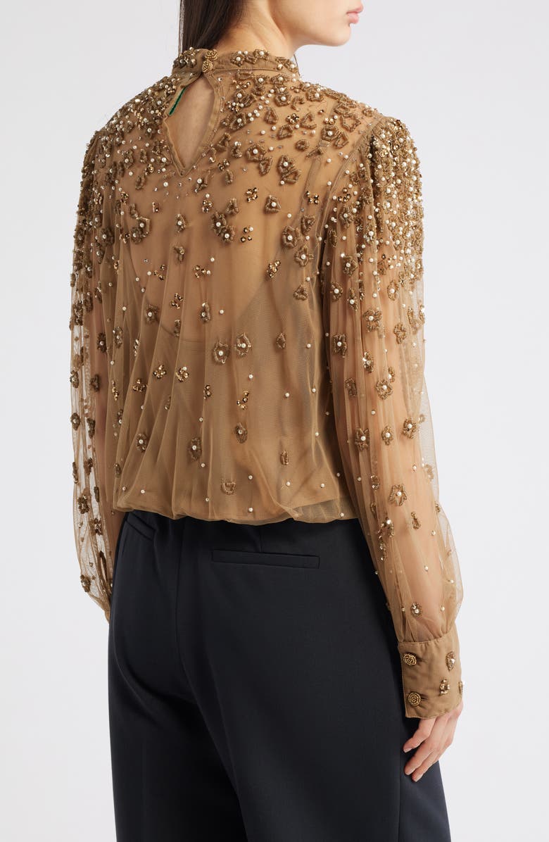 FARM Rio Embroidered Tulle Lined Blouse, Alternate, color, Caramel