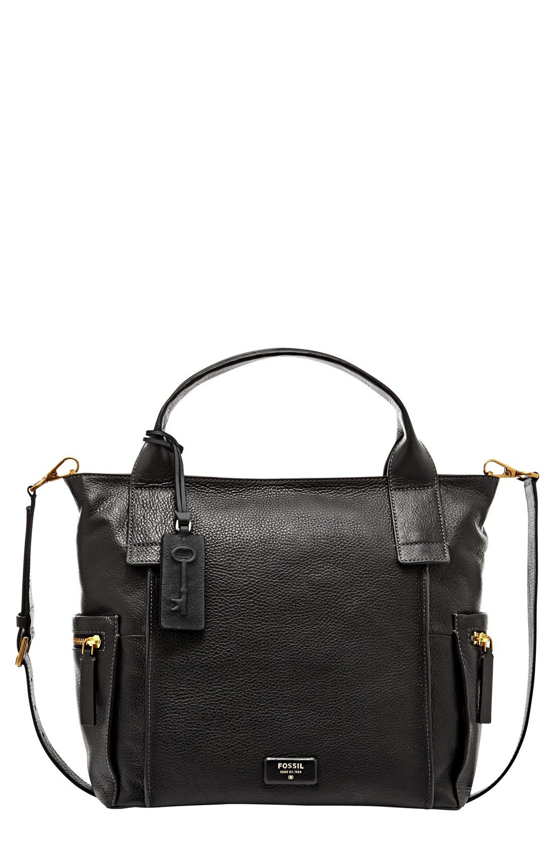 'Emerson' Leather Satchel, Main, color, BLACK