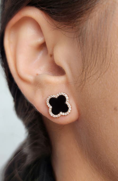 Adornia 14k Rose Gold Plated Black Halo Cz Clover Stud Earrings In Black