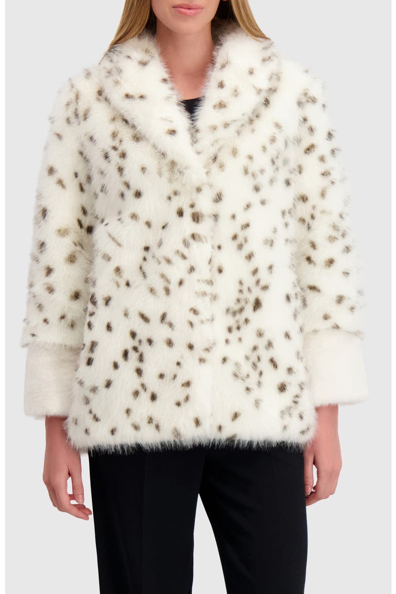 Fur-Free Fox & Mink (Faux Fur) Jacket, Main, color, WHITE/BLACK SPOTTED