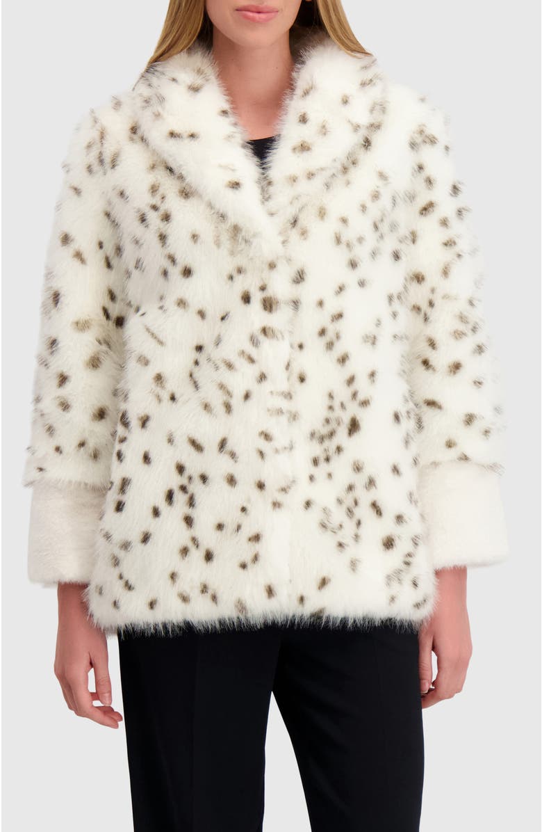Lyla Grant Fur-Free Fox & Mink (Faux Fur) Jacket, Main, color, White/Black Spotted