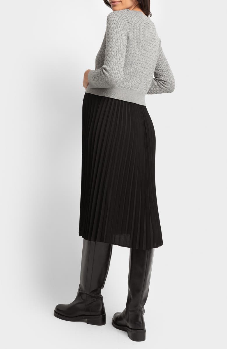 Seraphine Pleated Dress & Cable Knit Cardigan Maternity/Nursing Set, Alternate, color, 