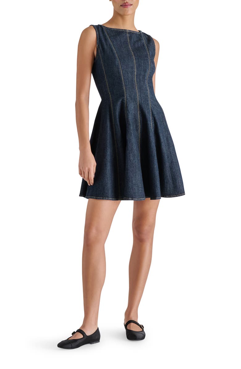 Steve Madden Nili Denim Fit & Flare Minidress, Main, color, Washed Denim