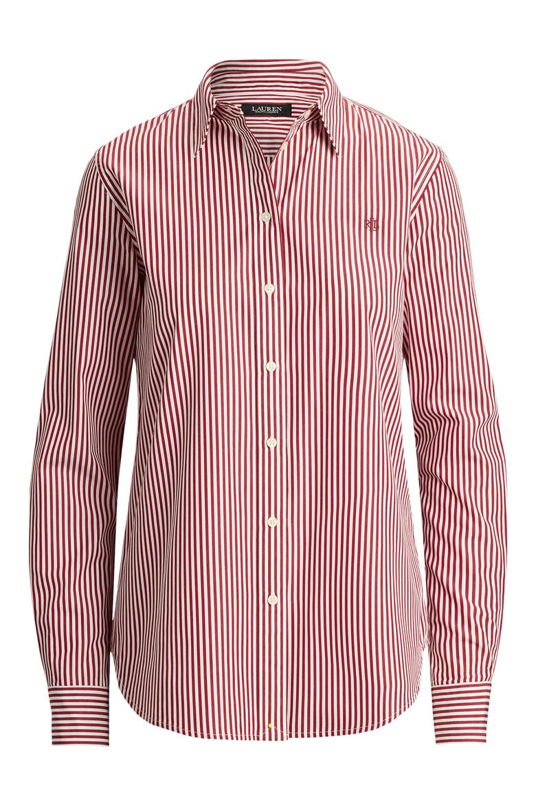 Stripe Cotton Button-Up Shirt, Alternate, color, RED/ WHITE