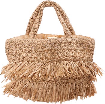 Siggy Fringe Faux Raffia Tote
