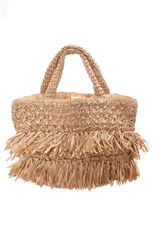 Shop Nina Siggy Fringe Faux Raffia Tote In Natural