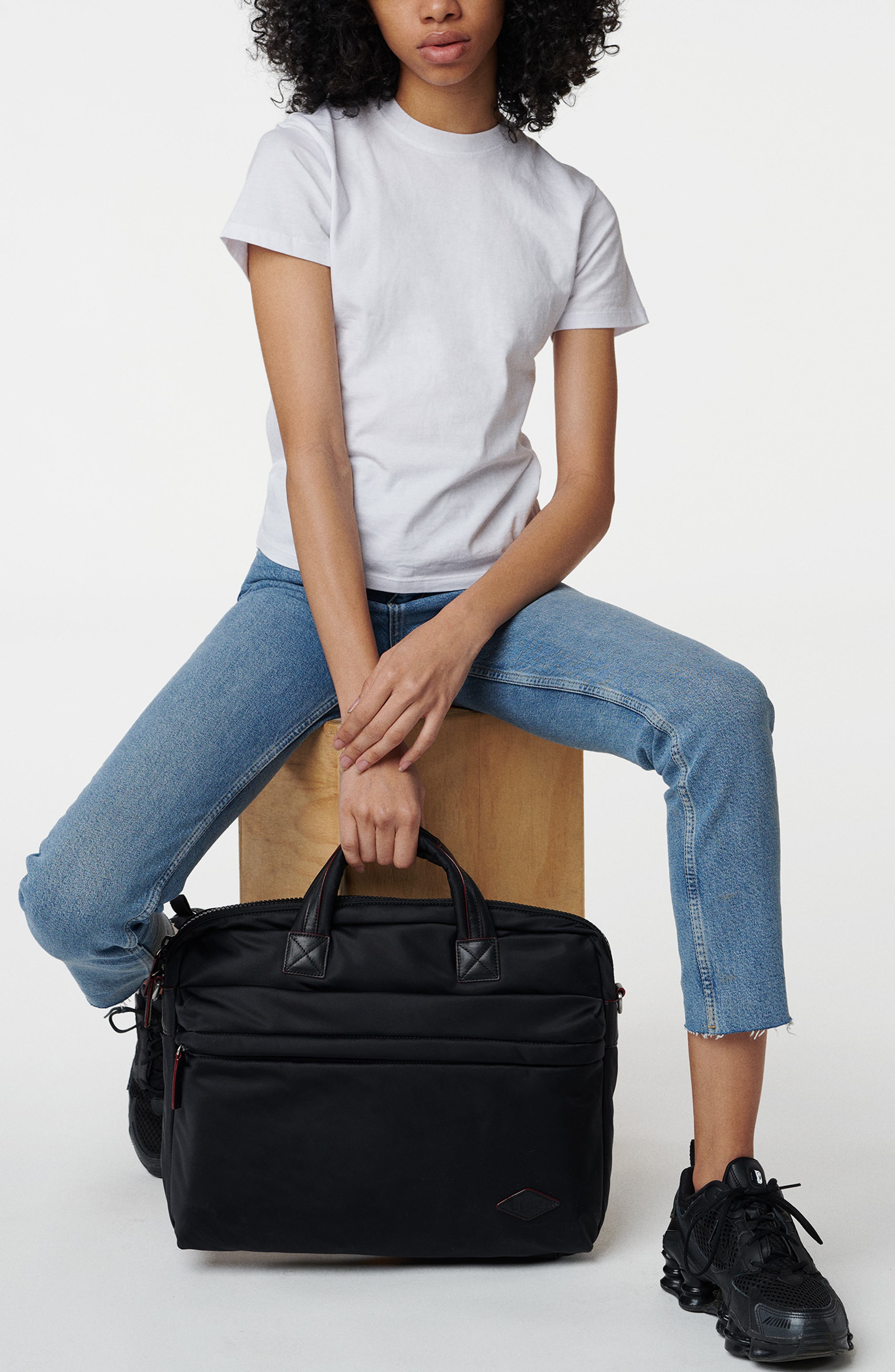 MZ Wallace Black Bleeker Slim Briefcase, Alternate, color, 