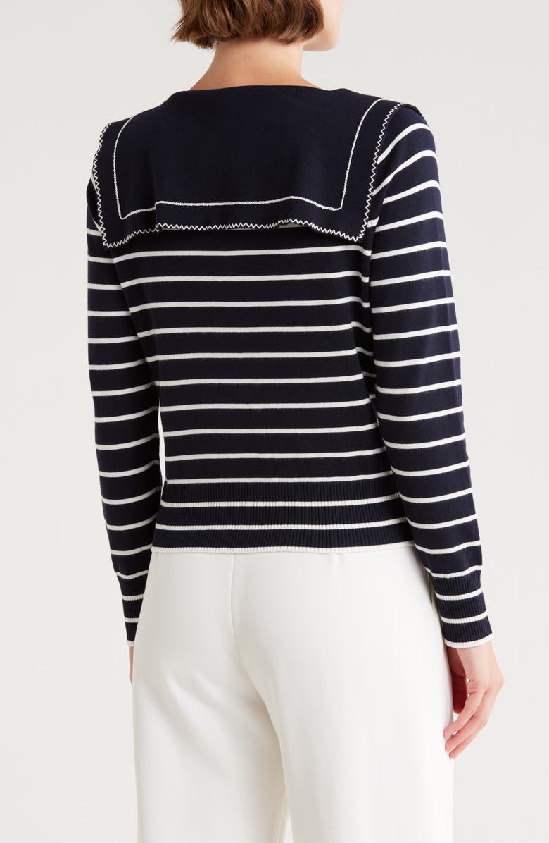 Adrianna Papell Stripe Bow Cardigan, Alternate, color, Navy/ Ivory
