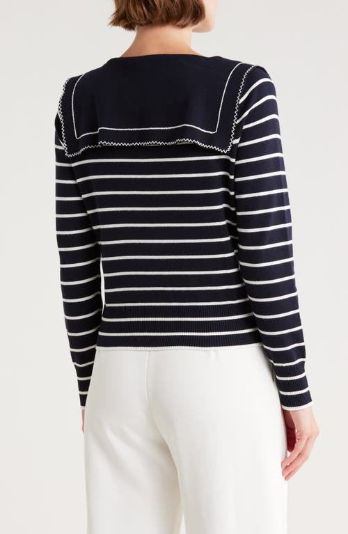 Adrianna Papell Stripe Bow Cardigan In Blue