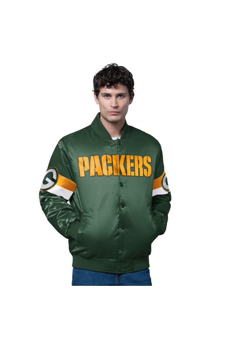 Men's Starter Green Green Bay Packers Triple Option Satin Varsity Full-Snap Jacket, Alternate, color, Green