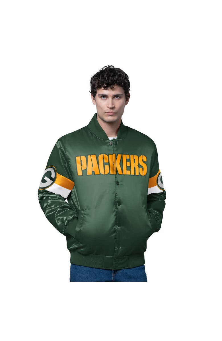 STARTER Men's Starter Green Green Bay Packers Triple Option Satin Varsity Full-Snap Jacket, Alternate, color, Green