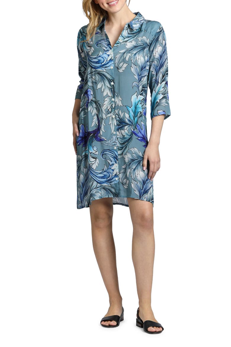 Cupro Blend Shirtdress, Main, color, BLUE MULTI