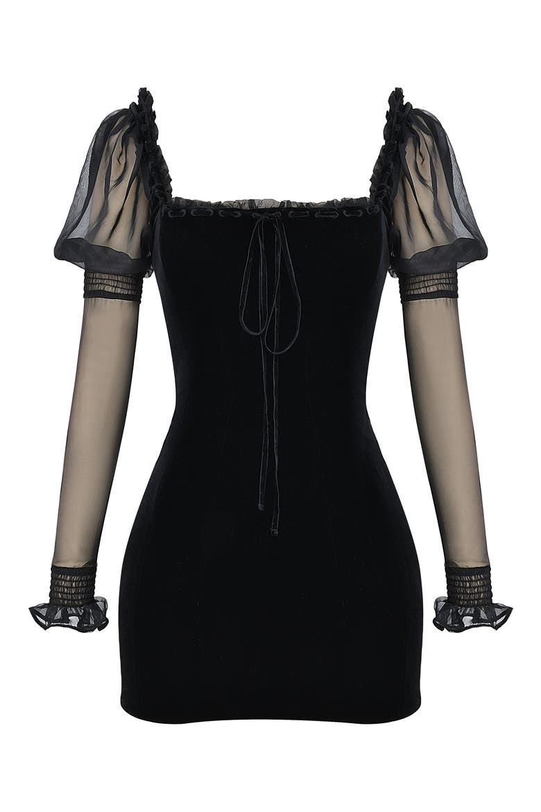 Syana Sheer Juliet Sleeve Minidress, Alternate, color, BLACK