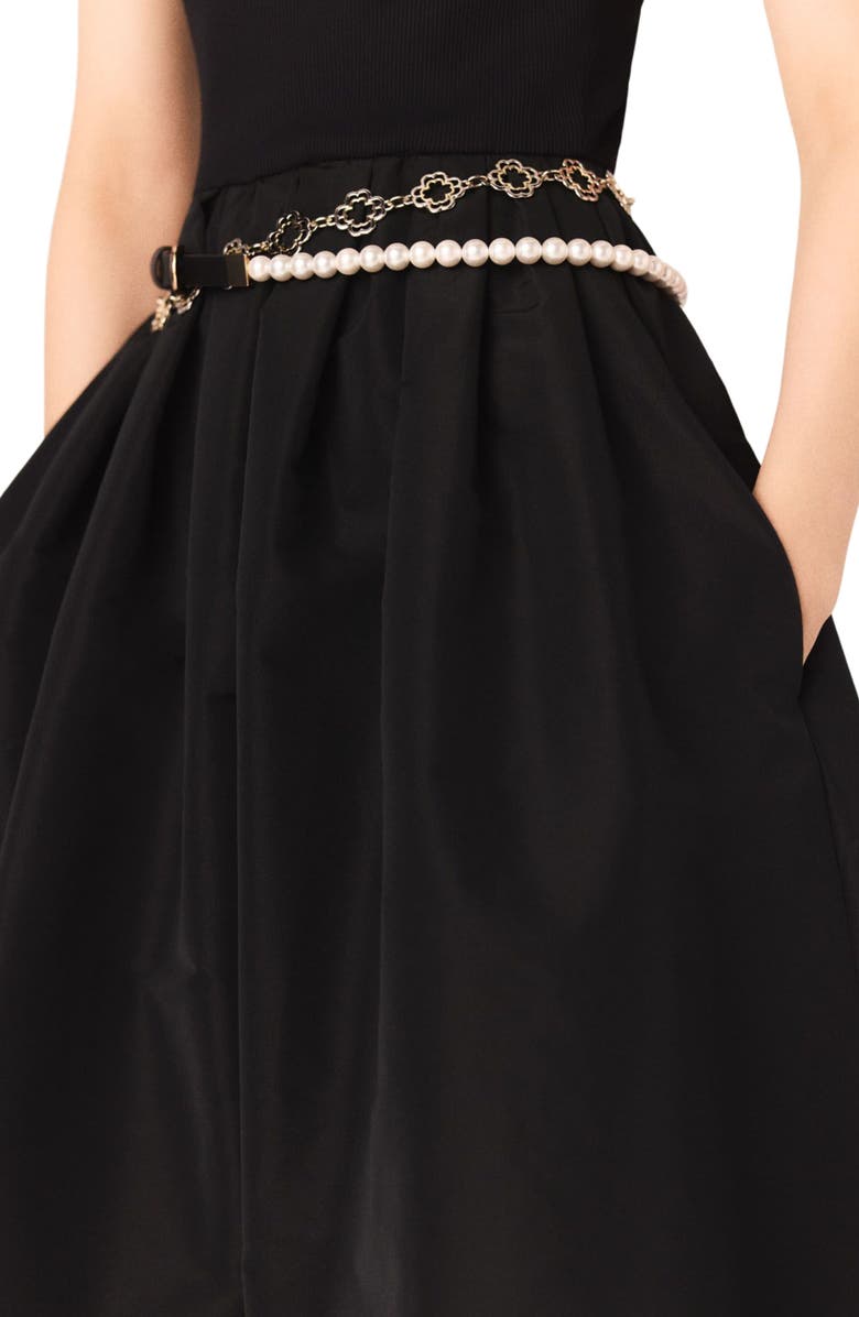 maje Mixed-material taffeta dress, Alternate, color, Black