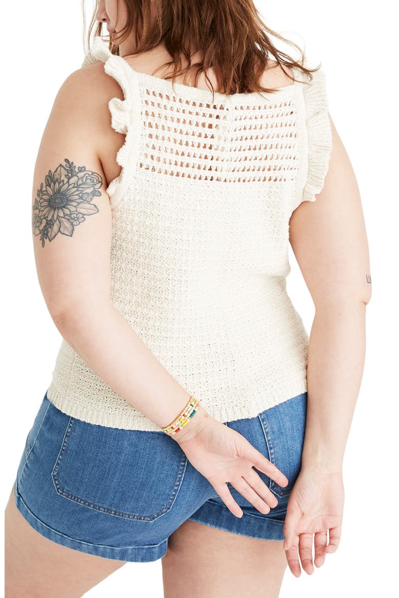 Ruffle Crochet Sweater Tank, Alternate, color, MARLED VANILLA