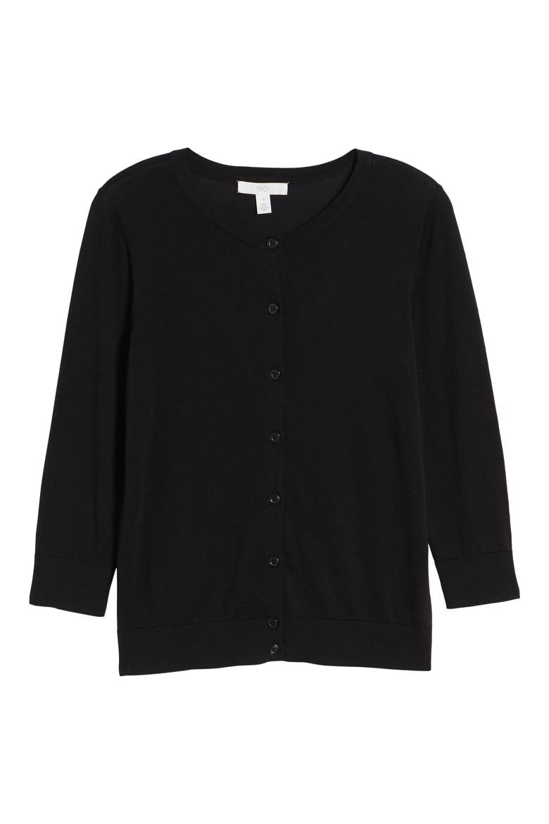 Cotton Blend Cardigan, Alternate, color, BLACK