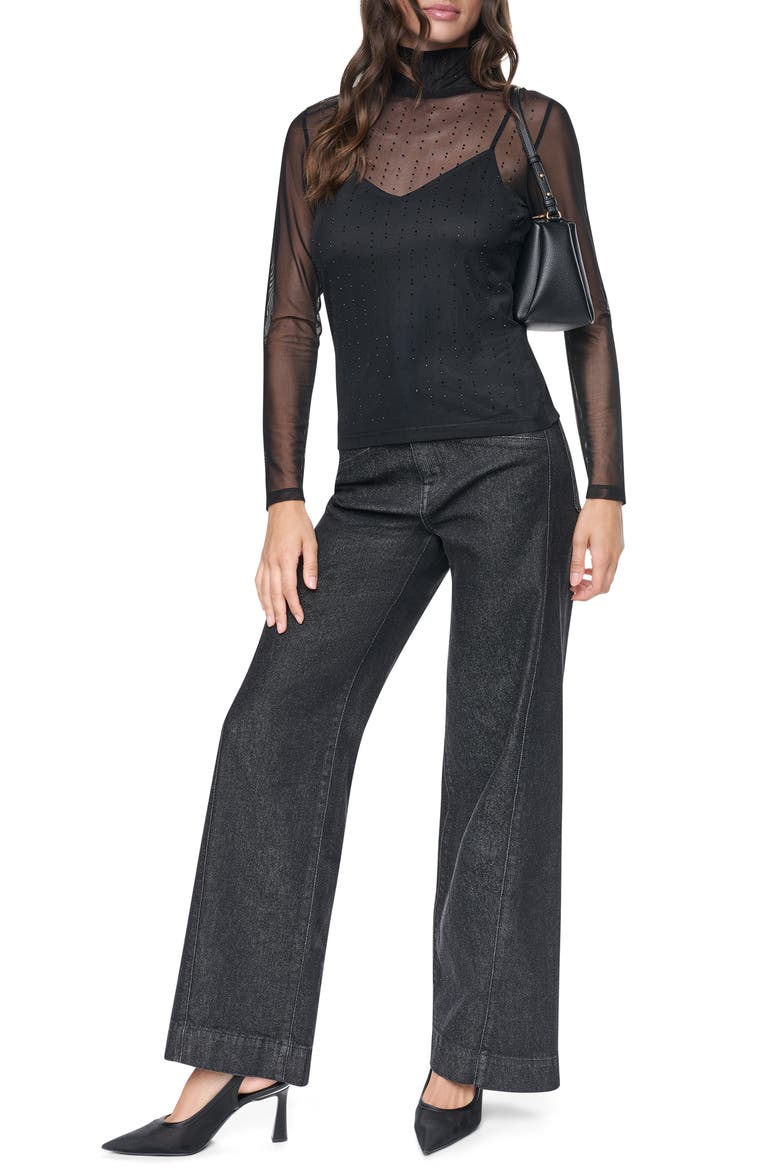 Embellished Mesh Mock Neck Top, Alternate, color, BLACK