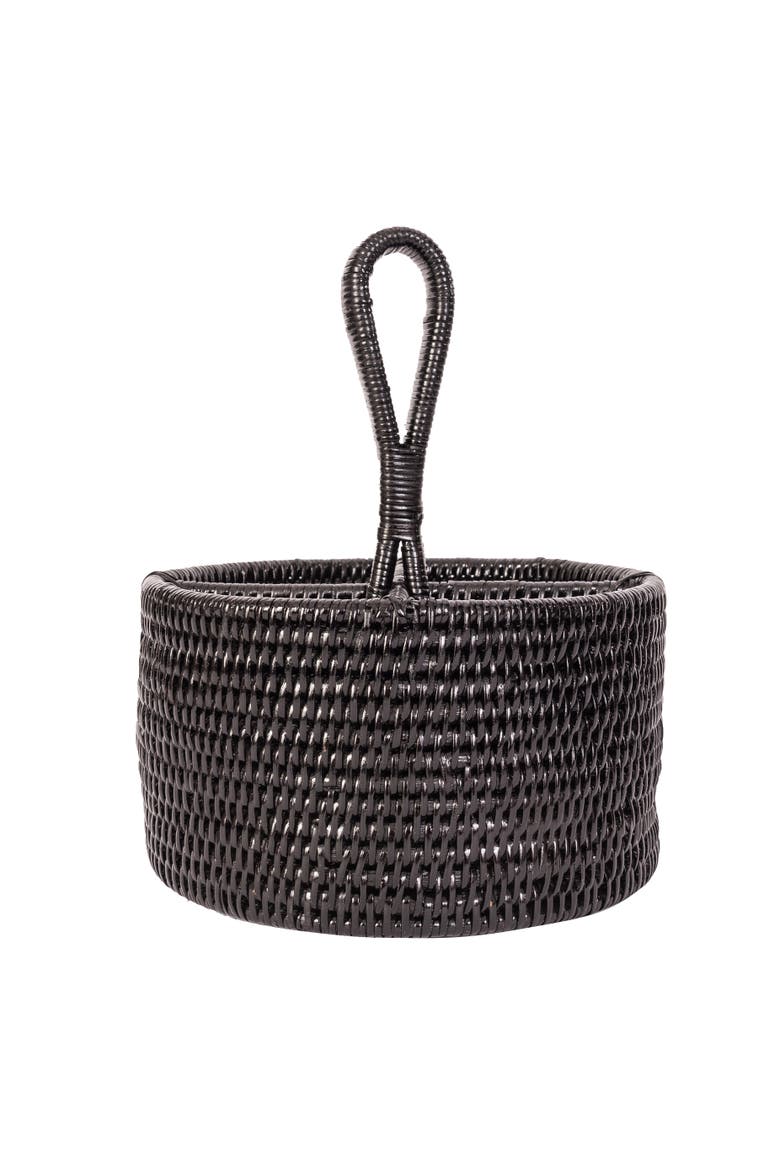 Artifacts Rattan Round 4 section Caddy/Cutlery Holder, Main, color, Tudor Black