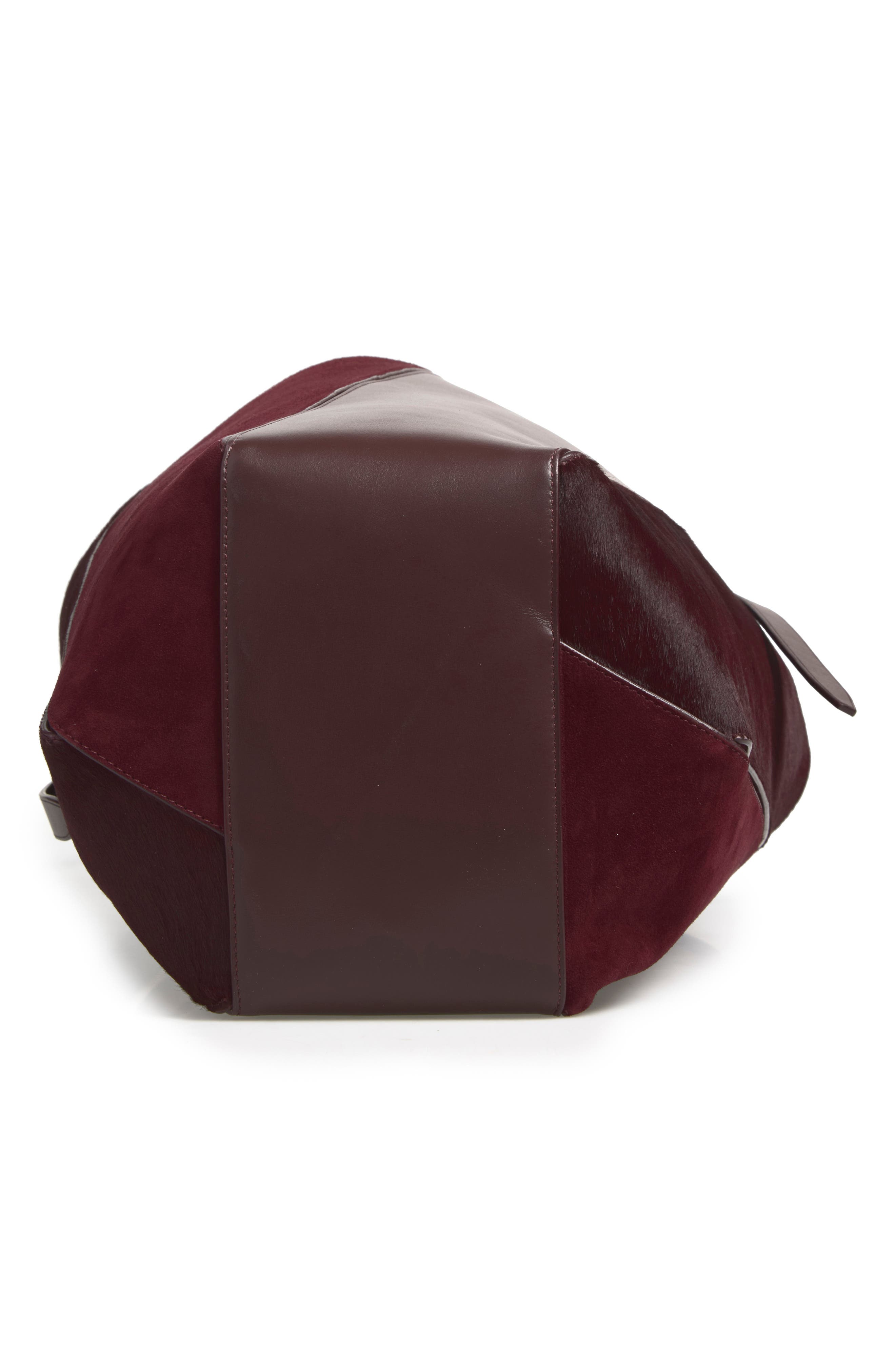 Hex Leather and Haircalf Bucket Bag, Alternate, color, BORDEAUX