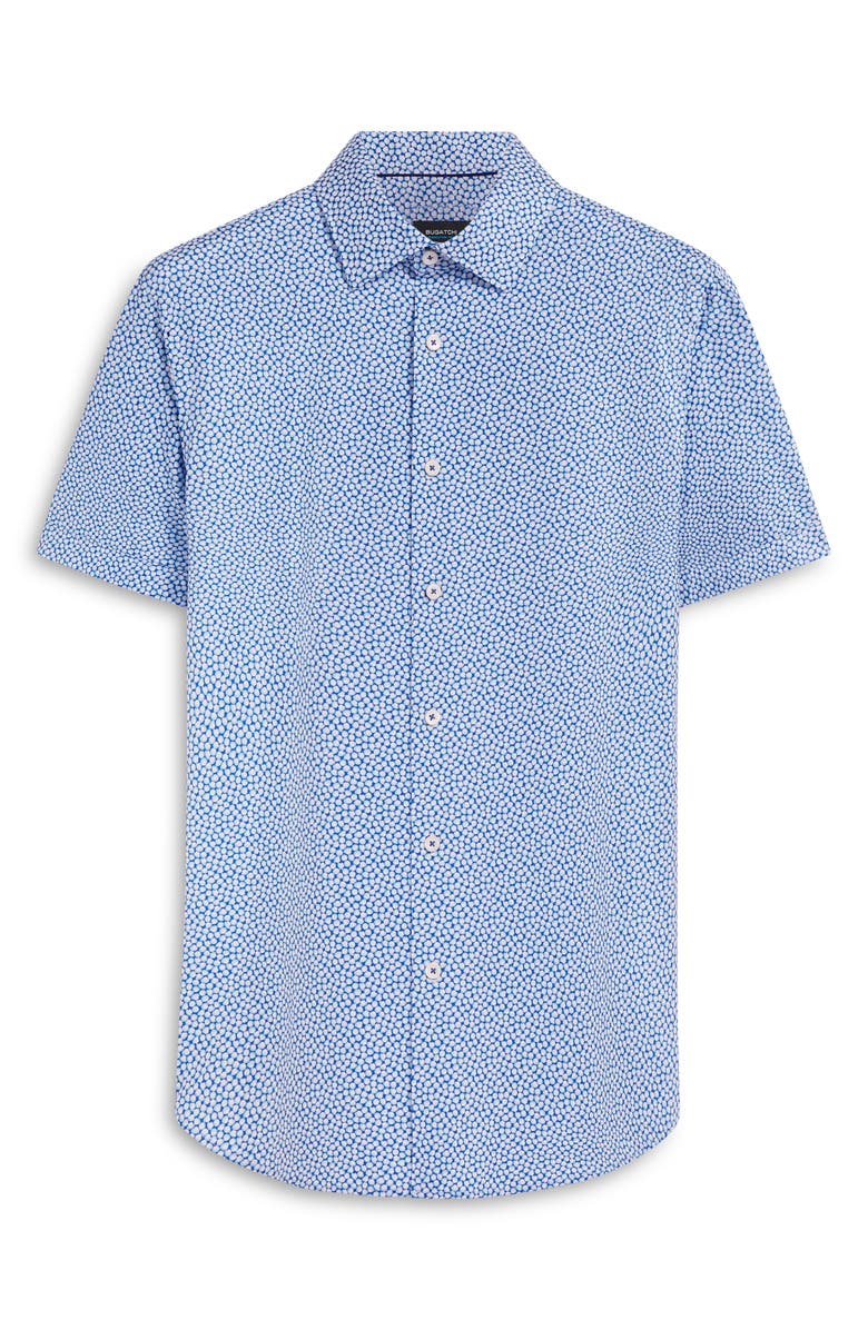 Bugatchi Miles OoohCotton<sup>®</sup> Abstract Print Short Sleeve Button-Up Shirt, Alternate, color, Aqua