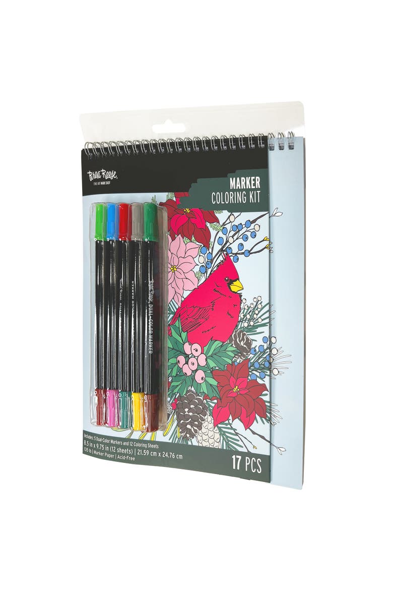Marker Coloring Kit, Cardinal, 5 Dual Sided Markers, Adult Craft, Alternate, color, Multicolored