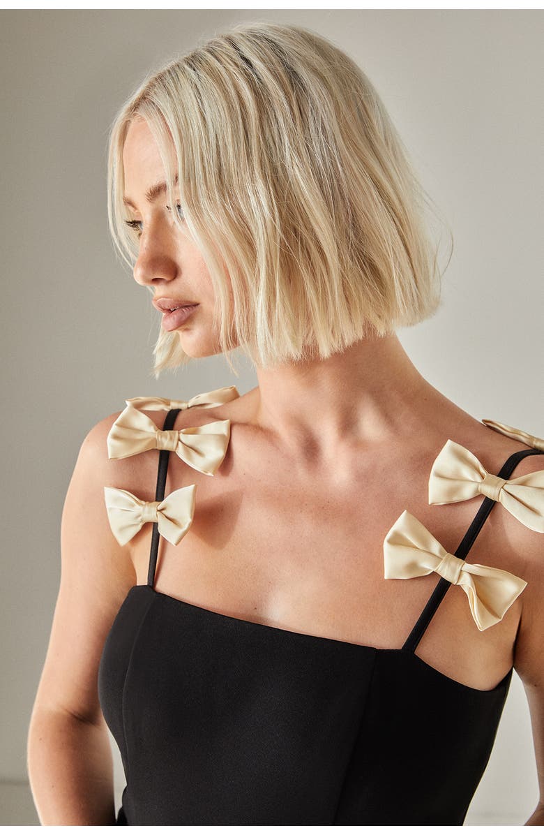 NASTY GAL Contrast Bow Tailored Romper Playsuit, Alternate, color, Black