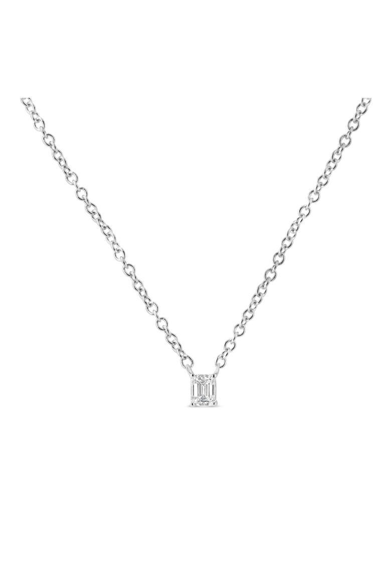 14K White Gold 1/5 Cttw Emerald Shape Solitaire Diamond 18" Pendant Necklace, Alternate, color, White Gold