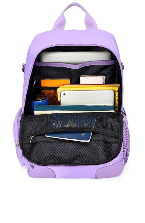 Elle Voyage 20l Twill And Vegan Leather Backpack In Purple