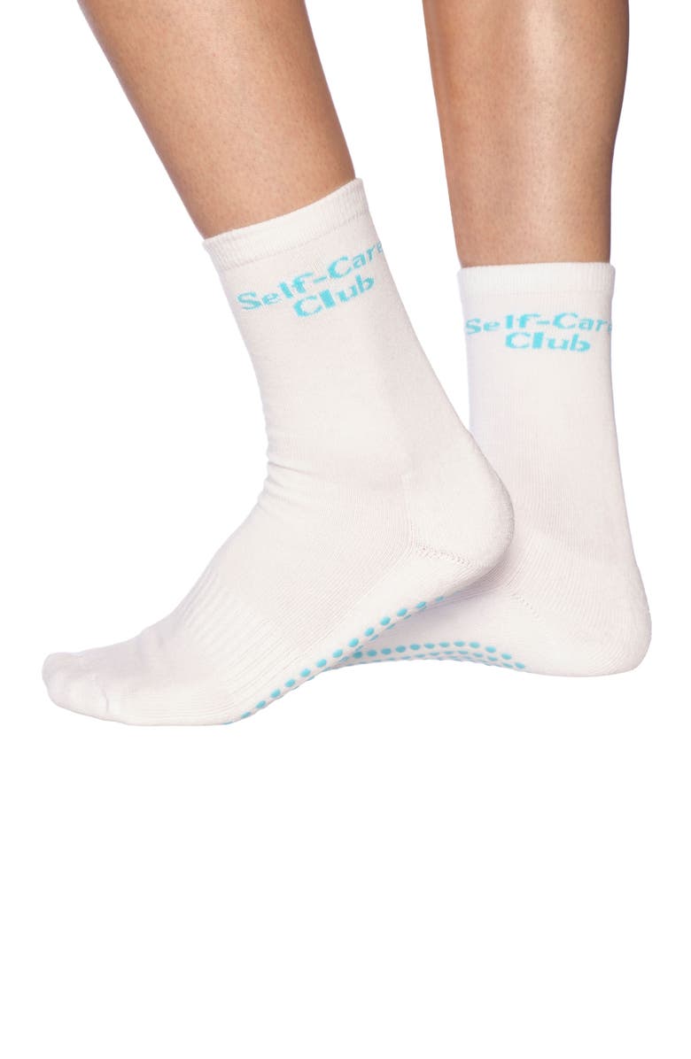Souls. Self-Care Club Mid Length Grip Socks, Main, color, White