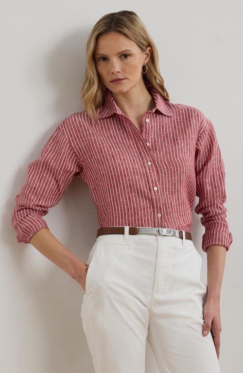 Ralph Lauren Womens Relaxed Fit Striped Linen Shirt P Xs 3x In Brown