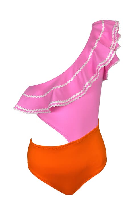 Kids' One Shoulder Cut-Out Ruffle One-Piece Swimsuit