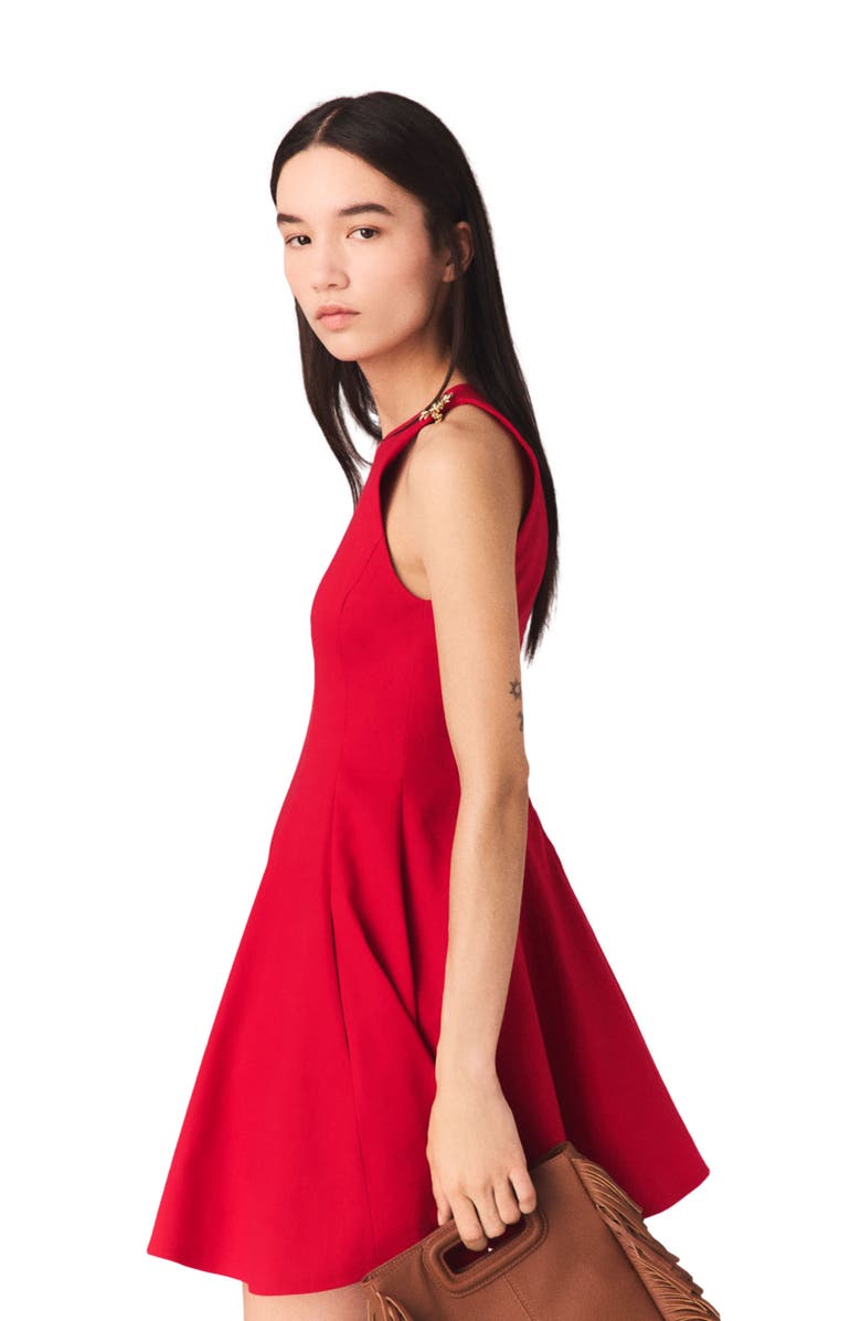 maje Short flared linen-blend dress, Alternate, color, Red