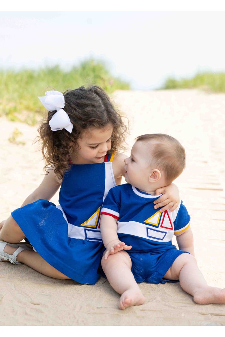Pique Knit Dress With Sailboat, Alternate, color, Royal / White