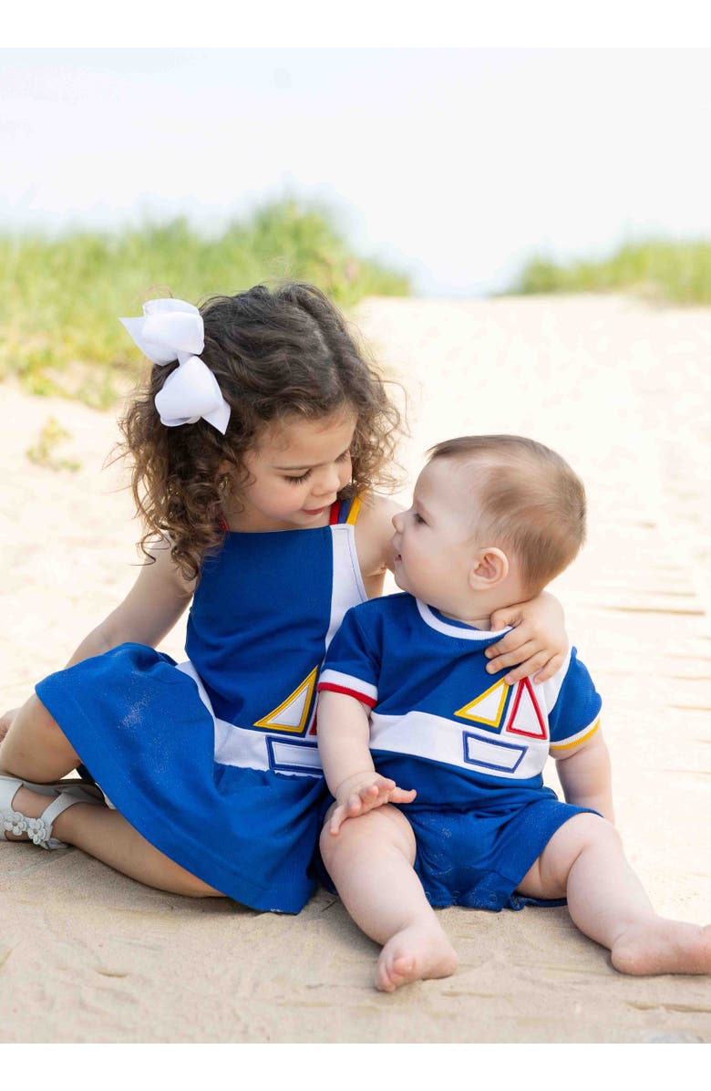 Florence Eiseman Pique Knit Dress With Sailboat, Alternate, color, Royal / White