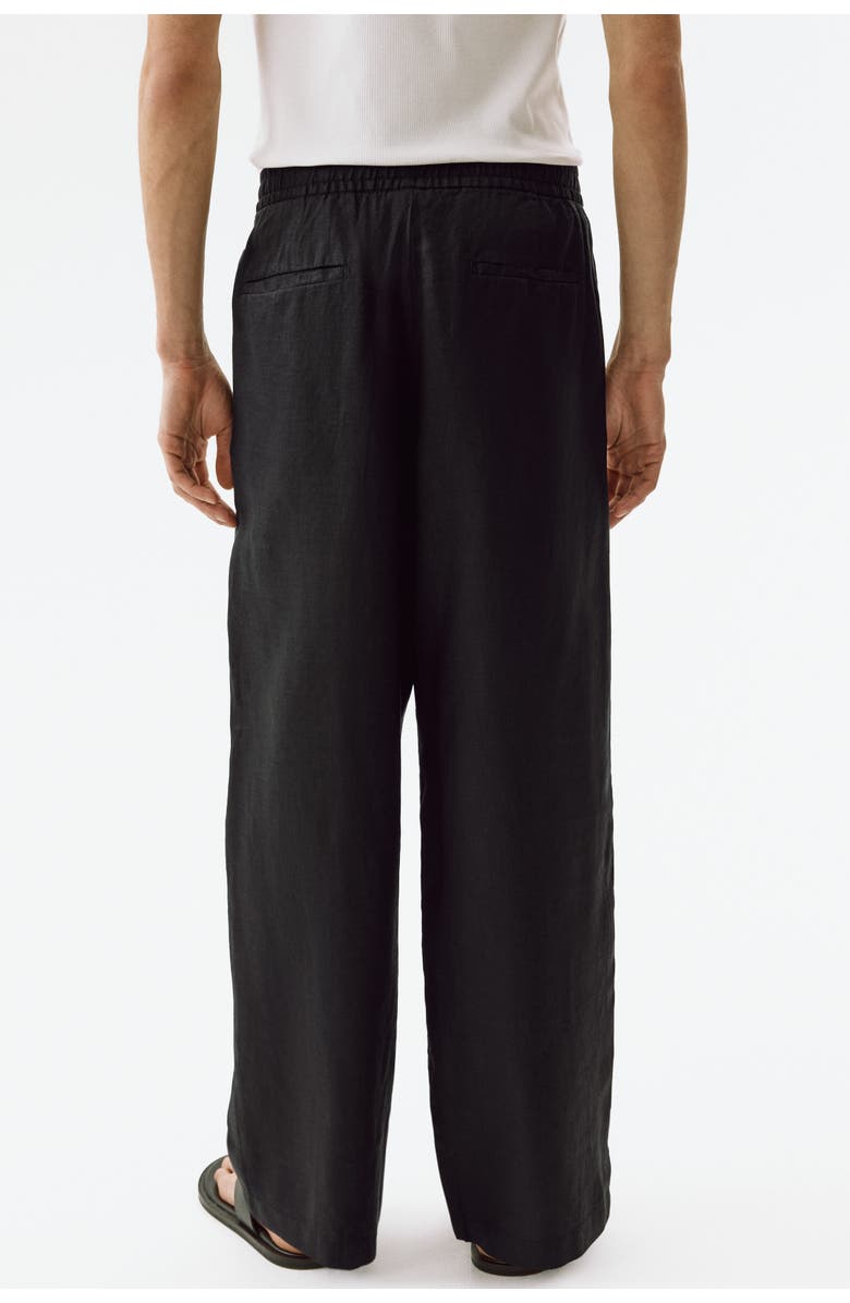 H&M Loose Fit Linen Trousers, Alternate, color, Black