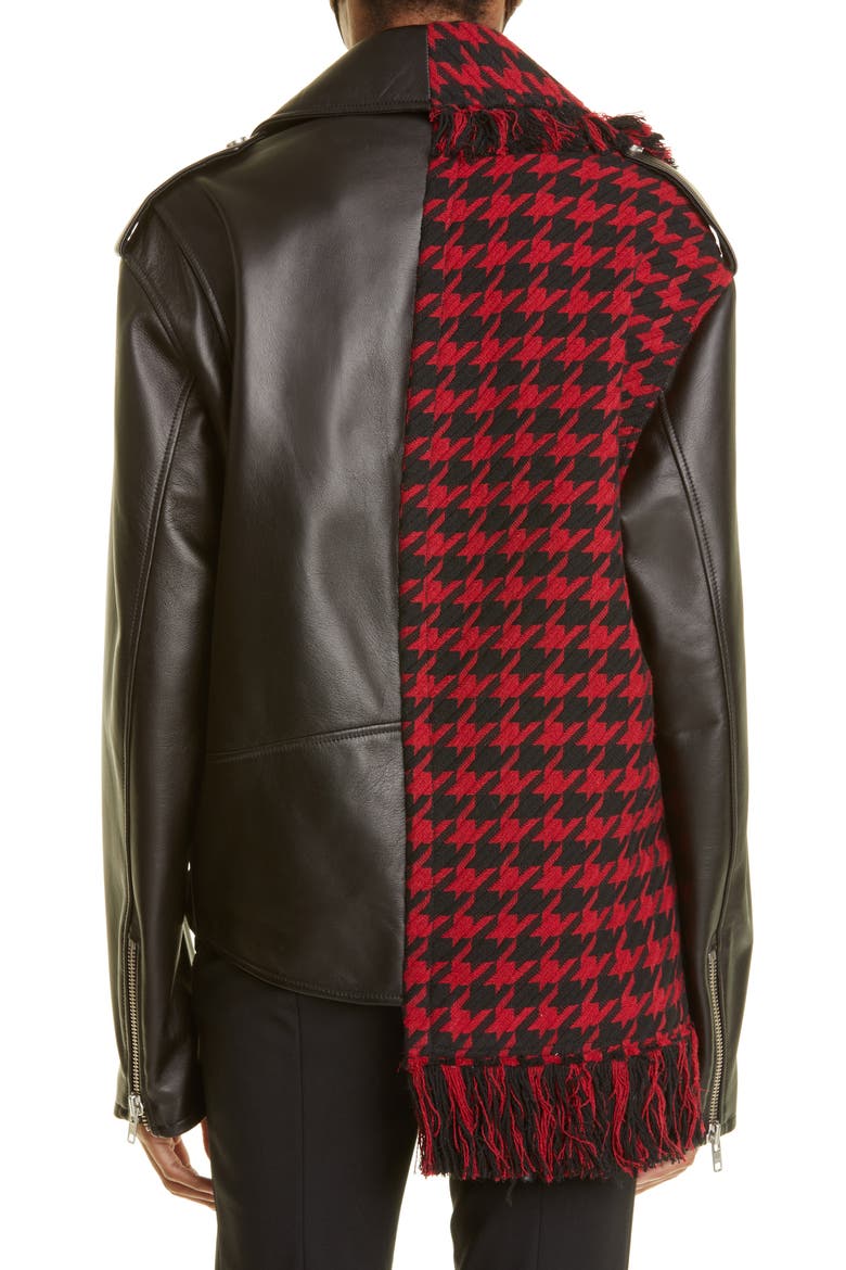Mixed Media Oversize Moto Jacket, Alternate, color, BLACK/ RED