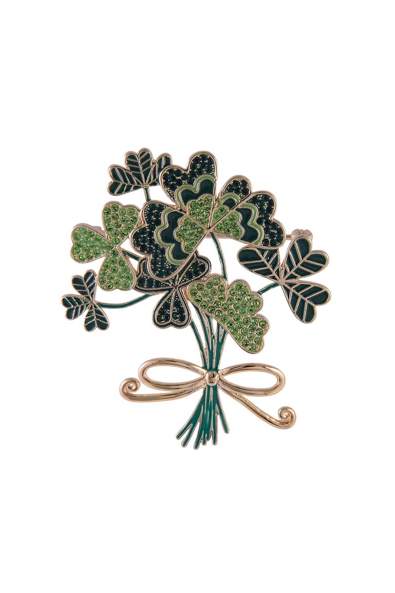 Four Leaf Clover Bouquet Pin, Alternate, color, Green