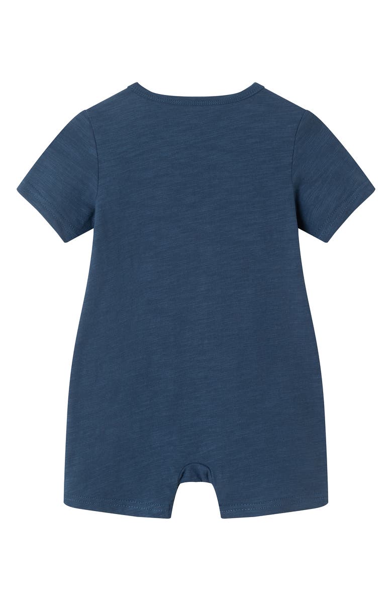 Andy & Evan Graphic Print Cotton Romper & Bib Set, Alternate, color, Navy