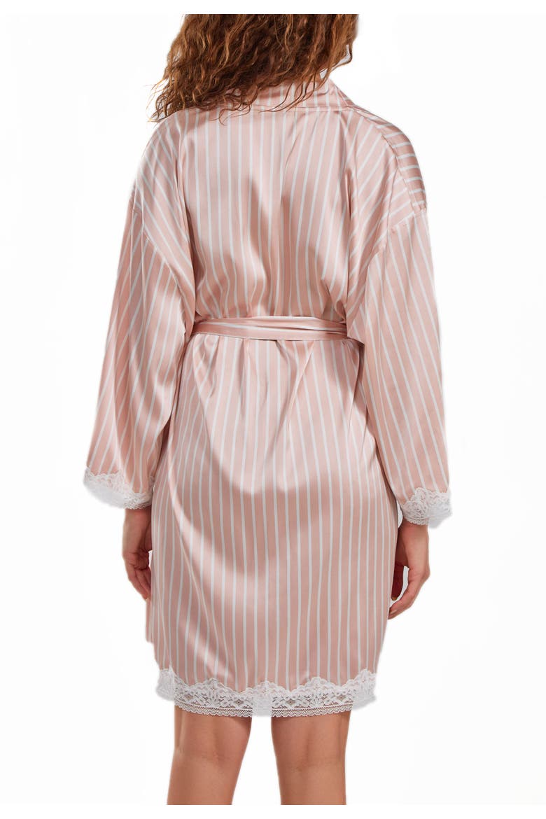 Silky Satin Stripe Lace Robe Mid-Thigh Length, Alternate, color, Pink