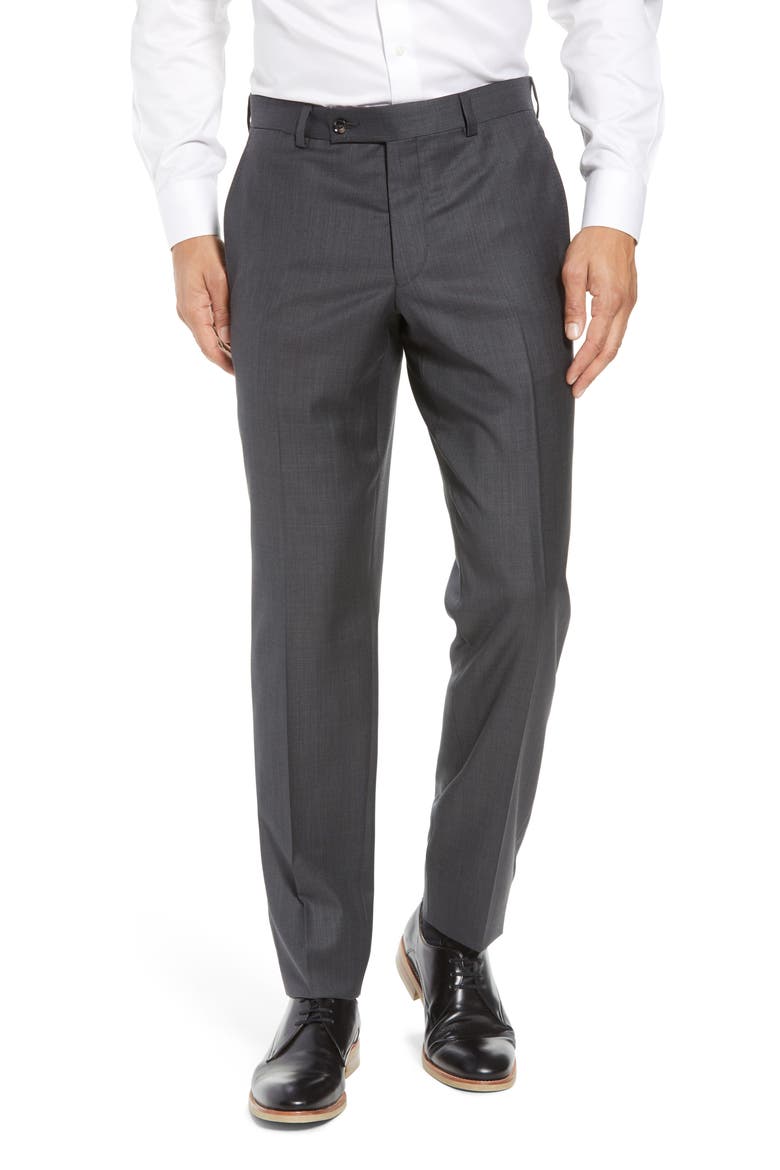 Jefferson Flat Front Wool Dress Pants, Main, color, MID GREY