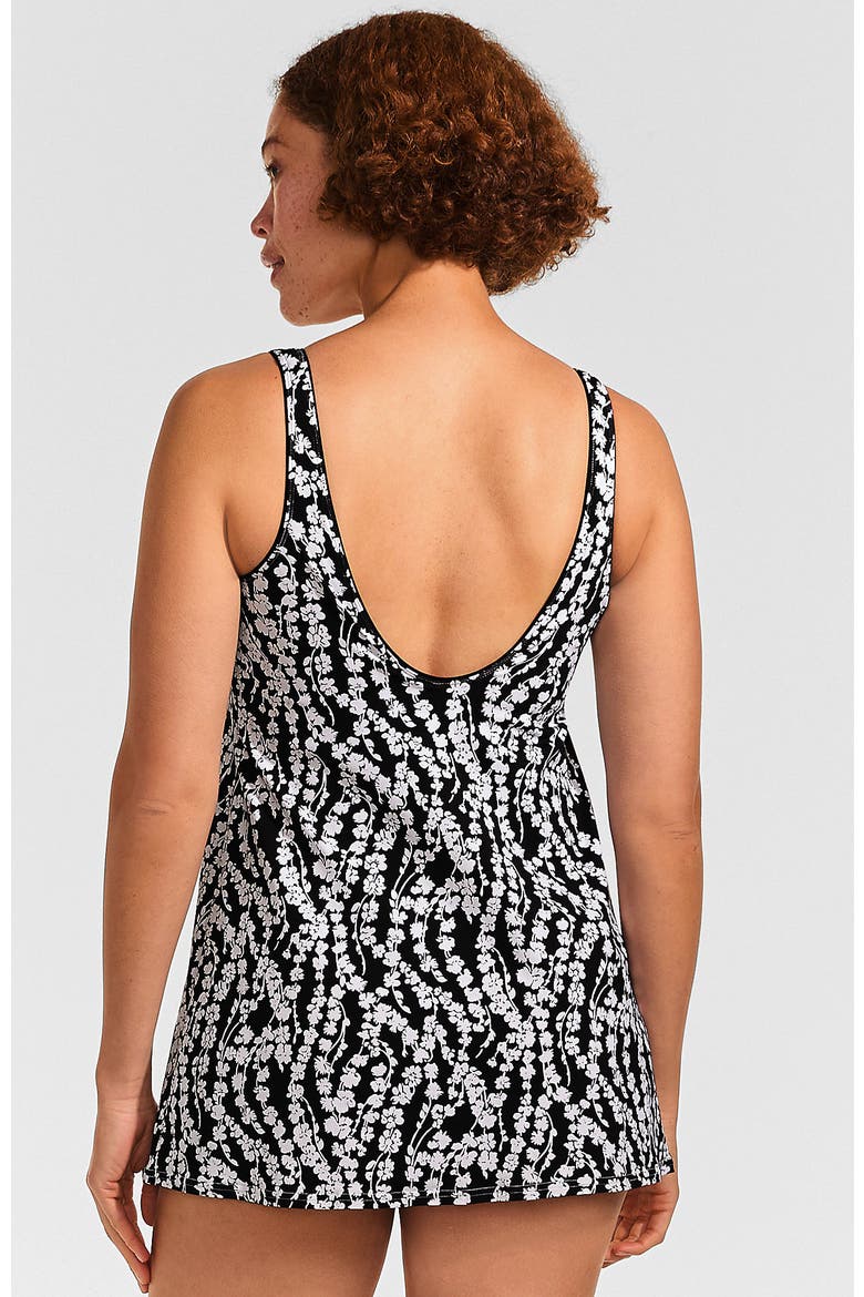 D-Cup Scoop Neck Swim Dress Swimsuit, Alternate, color, Black/White Vine Floral