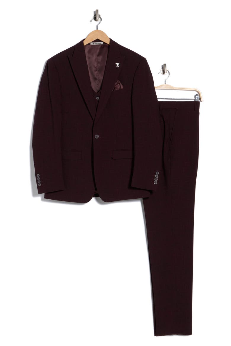 Tatersall Mélange 3-Piece Suit, Alternate, color, BURGUNDY