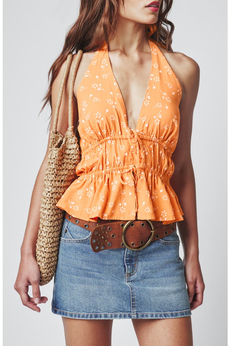 Tie Front Halter Top, Main, color, APRICOT