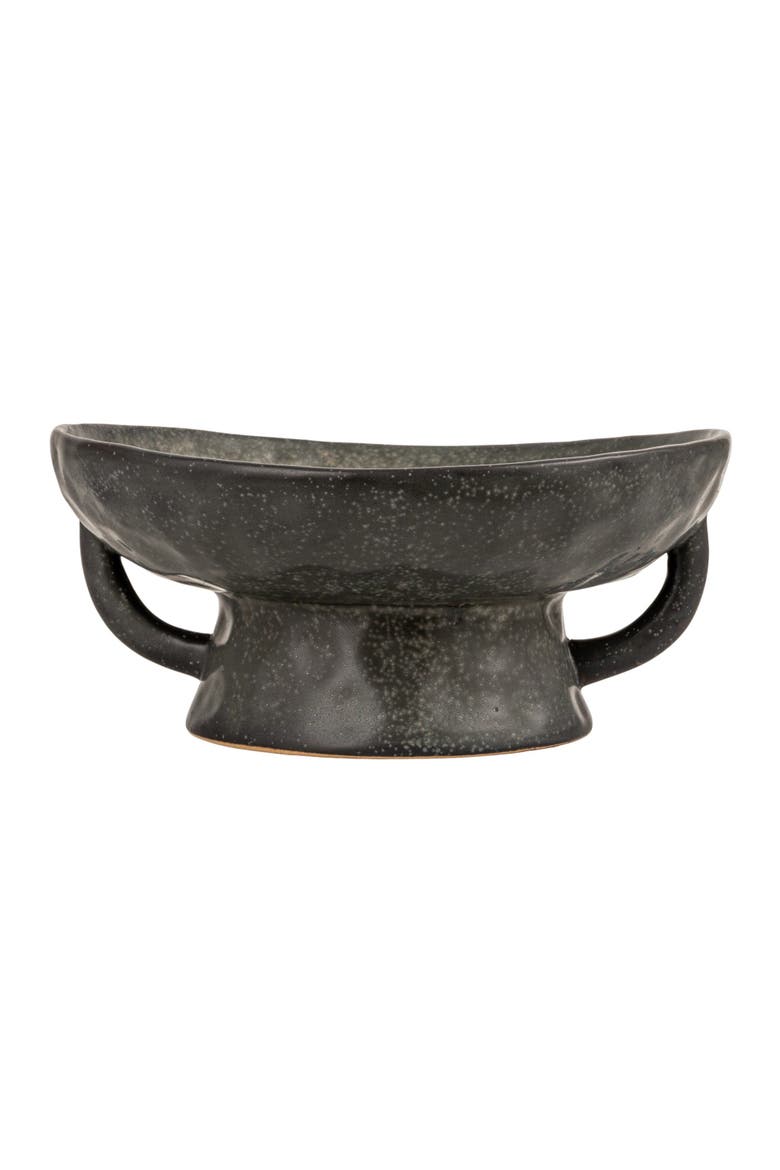 Stoneware Footed Pedestal Bowl with Handles, Reactive Glaze, Black, Alternate, color, Black