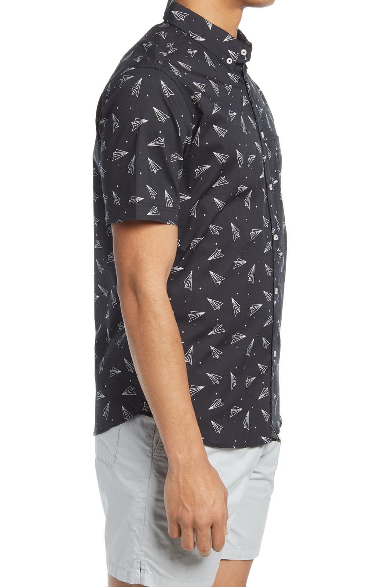 Public Art Paper Airplane Short Sleeve Button-Down Shirt, Alternate, color,