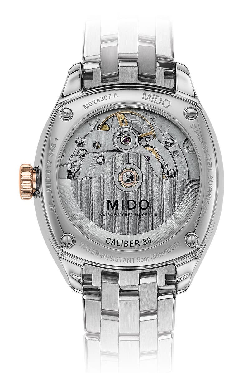 MIDO Belluna Royal Lady Mother-of-Pearl & Diamond Automatic Two-Tone Bracelet Watch, 33mm, Alternate, color, Silver