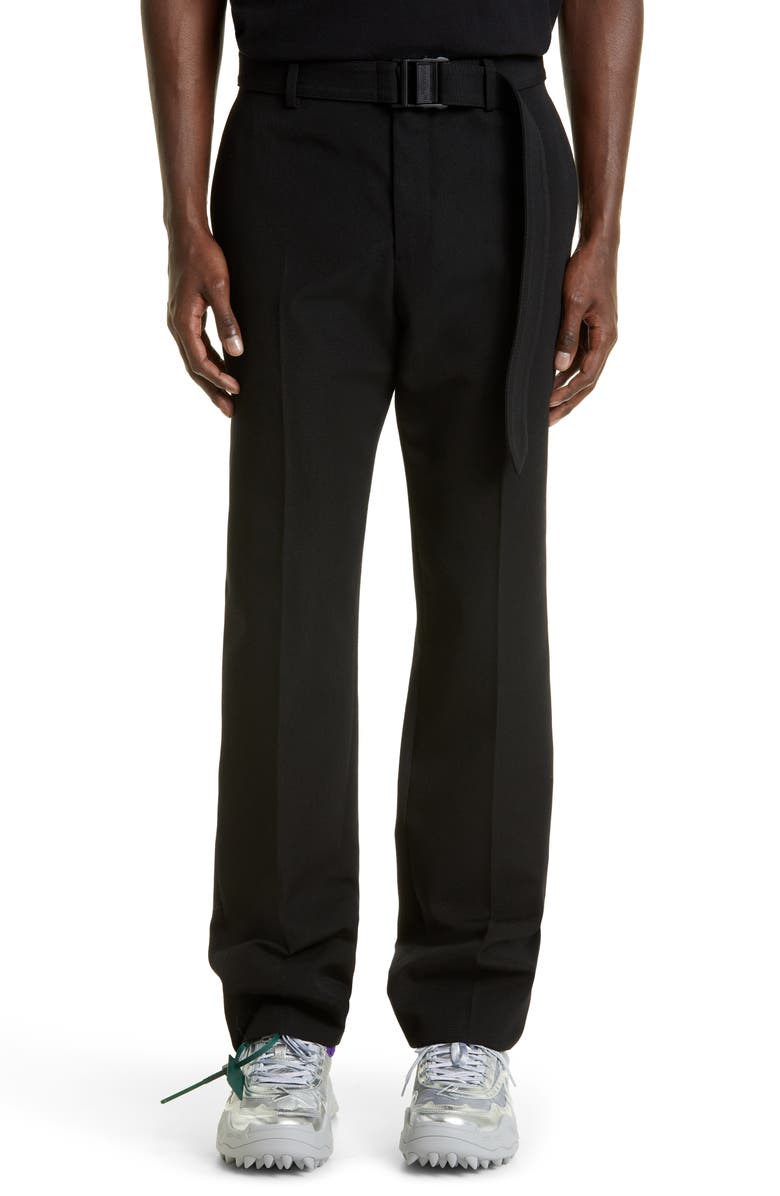 Off-White Belted Wool Slim Pants, Main, color, 