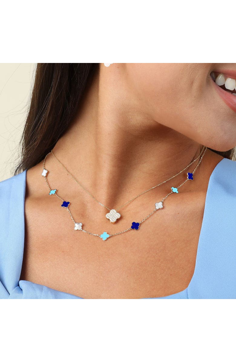 The Lovery Fine Jewelry Mini Blue Mixed Clover Necklace, Alternate, color, Blue Mixed