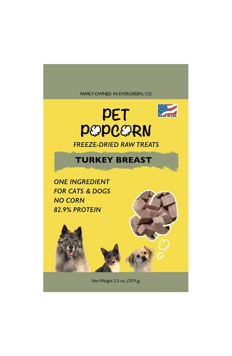 Pet Popcorn Freeze Dried Raw Treats, Turkey Breast, 2.5oz Bag, Dog & Cat Snacks, Main, color, 
