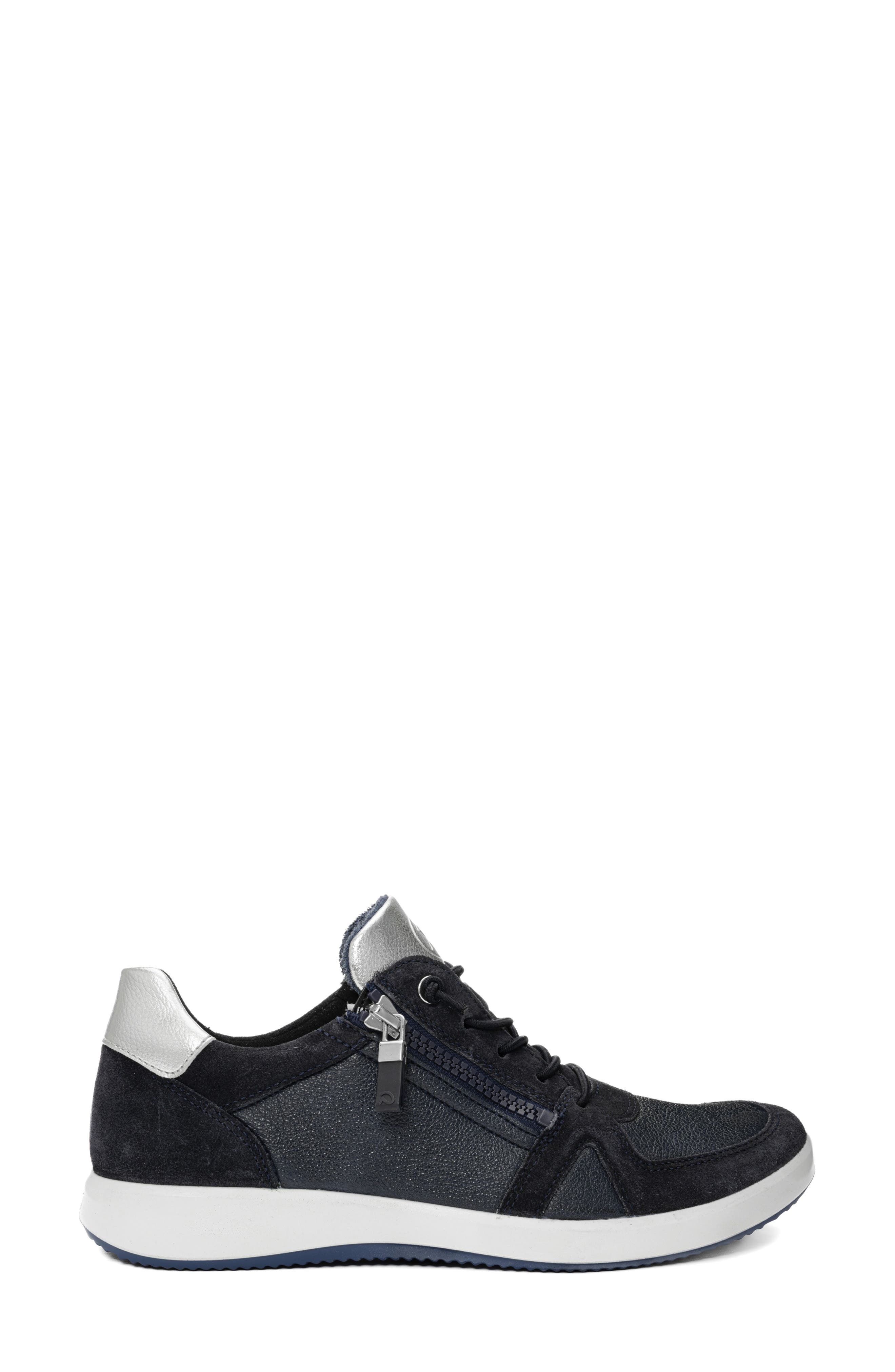 ara Riviera Side Zip Sneaker, Alternate, color, Navy/ Silver